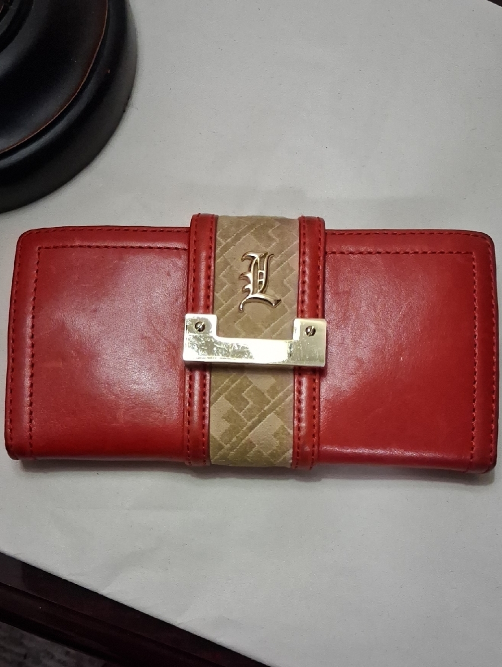 L.A.M.B. Matching Red and Beige Logo-Accent Leather Bag & Wallet - Picture 3 of 16